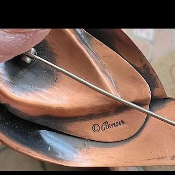 Vintage Mid Century Mod Renoir COPPER hinged Cuff Bracelet & Brooch Set - Picture 14 of 15